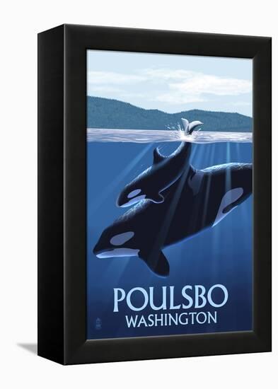 Poulsbo, Washington - Orca and Calf-Lantern Press-Framed Stretched Canvas