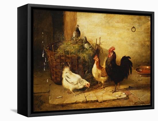 Poultry and Pigeons in an Interior, 1881-Walter Hunt-Framed Premier Image Canvas
