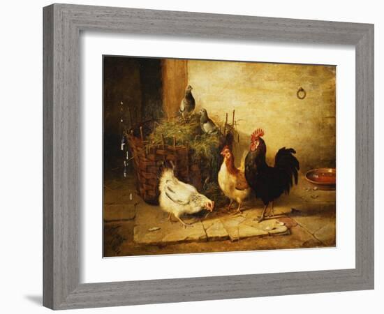 Poultry and Pigeons in an Interior, 1881-Walter Hunt-Framed Giclee Print