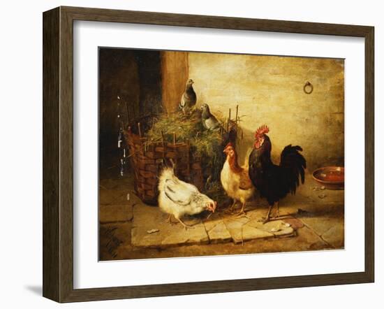 Poultry and Pigeons in an Interior, 1881-Walter Hunt-Framed Giclee Print