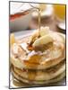 Pouring Maple Syrup over Pancakes with Dab of Butter-null-Mounted Photographic Print