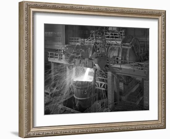 Pouring Molten Iron, Park Gate Steelworks, Rotherham, South Yorkshire, 1964-Michael Walters-Framed Photographic Print