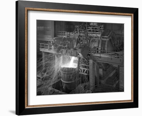 Pouring Molten Iron, Park Gate Steelworks, Rotherham, South Yorkshire, 1964-Michael Walters-Framed Photographic Print