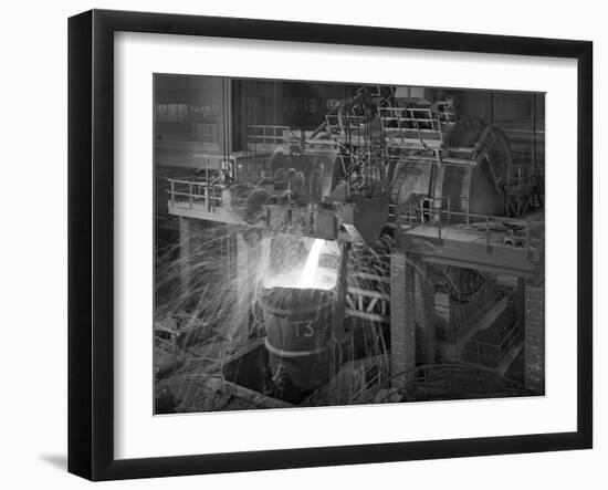 Pouring Molten Iron, Park Gate Steelworks, Rotherham, South Yorkshire, 1964-Michael Walters-Framed Photographic Print