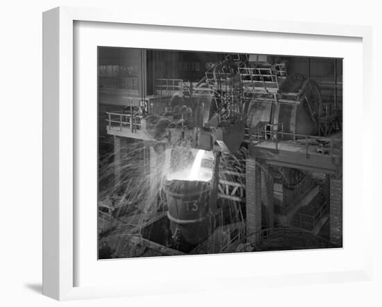 Pouring Molten Iron, Park Gate Steelworks, Rotherham, South Yorkshire, 1964-Michael Walters-Framed Photographic Print