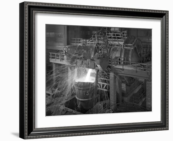 Pouring Molten Iron, Park Gate Steelworks, Rotherham, South Yorkshire, 1964-Michael Walters-Framed Photographic Print