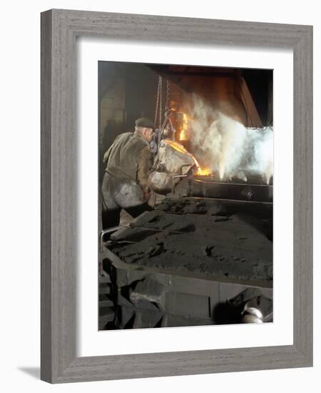 Pouring Molten Metal from a Cupola into Moulds, Steel Bath Production, Hull, Humberside, 1965-Michael Walters-Framed Photographic Print