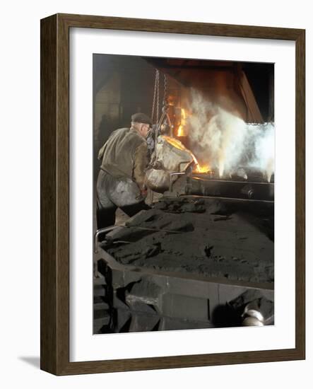 Pouring Molten Metal from a Cupola into Moulds, Steel Bath Production, Hull, Humberside, 1965-Michael Walters-Framed Photographic Print