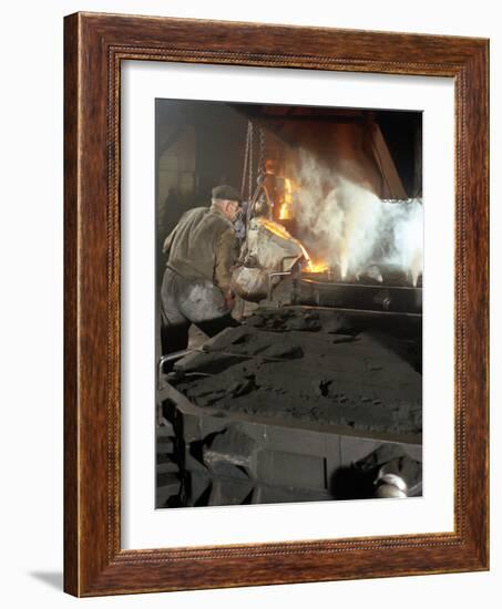 Pouring Molten Metal from a Cupola into Moulds, Steel Bath Production, Hull, Humberside, 1965-Michael Walters-Framed Photographic Print