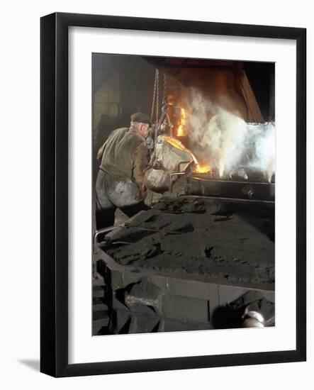 Pouring Molten Metal from a Cupola into Moulds, Steel Bath Production, Hull, Humberside, 1965-Michael Walters-Framed Photographic Print