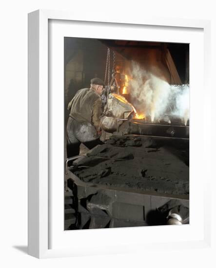 Pouring Molten Metal from a Cupola into Moulds, Steel Bath Production, Hull, Humberside, 1965-Michael Walters-Framed Photographic Print