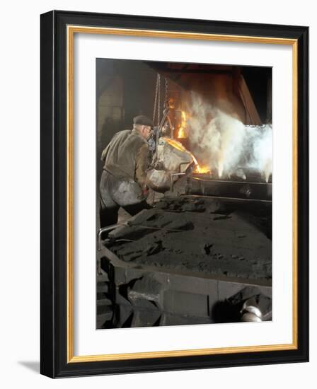 Pouring Molten Metal from a Cupola into Moulds, Steel Bath Production, Hull, Humberside, 1965-Michael Walters-Framed Photographic Print