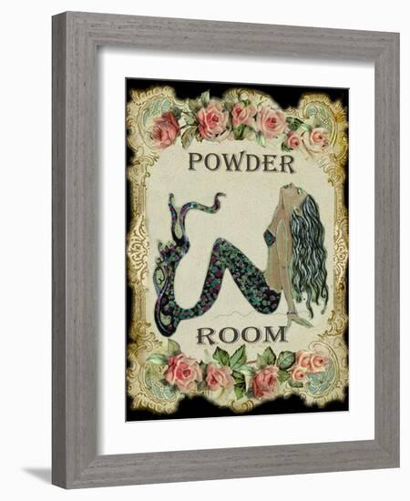 Powder Room Mermaid with Vintage Roses-sylvia pimental-Framed Art Print