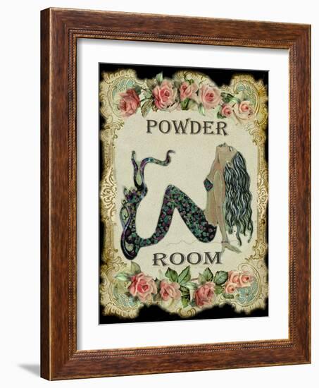 Powder Room Mermaid with Vintage Roses-sylvia pimental-Framed Art Print