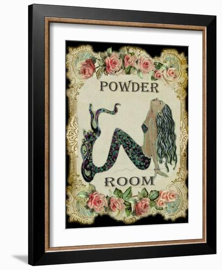 Powder Room Mermaid with Vintage Roses-sylvia pimental-Framed Art Print