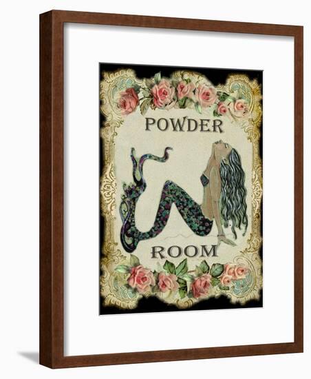 Powder Room Mermaid with Vintage Roses-sylvia pimental-Framed Art Print