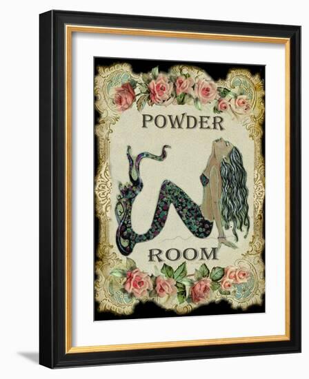 Powder Room Mermaid with Vintage Roses-sylvia pimental-Framed Art Print