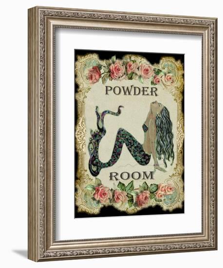 Powder Room Mermaid with Vintage Roses-sylvia pimental-Framed Art Print