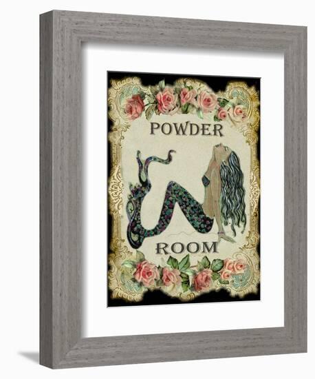 Powder Room Mermaid with Vintage Roses-sylvia pimental-Framed Art Print