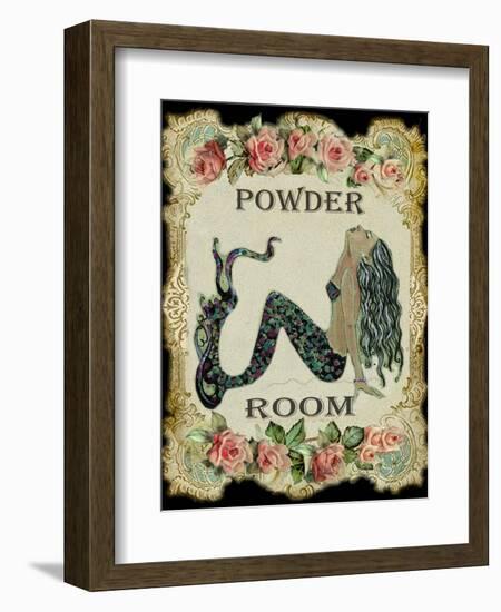 Powder Room Mermaid with Vintage Roses-sylvia pimental-Framed Art Print