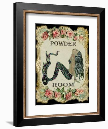 Powder Room Mermaid with Vintage Roses-sylvia pimental-Framed Art Print
