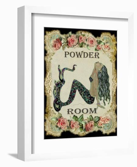 Powder Room Mermaid with Vintage Roses-sylvia pimental-Framed Art Print