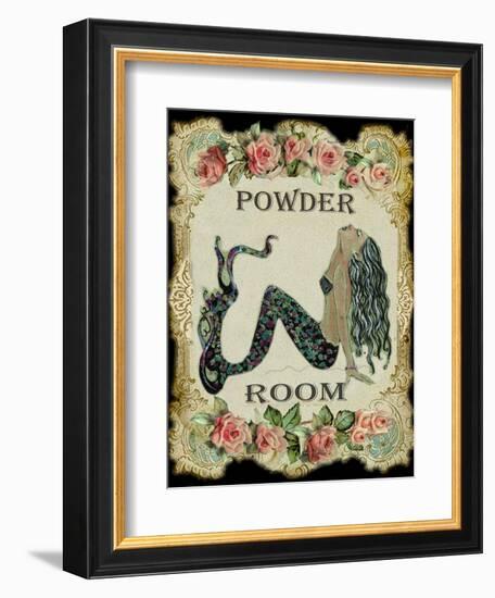 Powder Room Mermaid with Vintage Roses-sylvia pimental-Framed Art Print