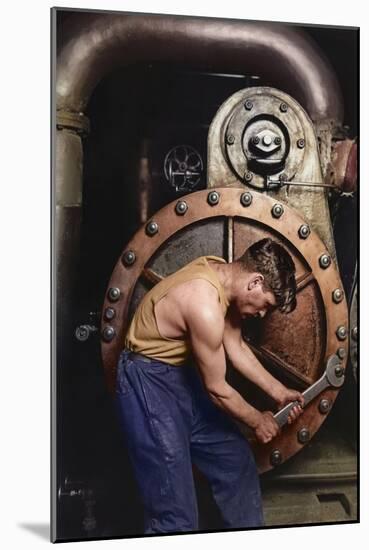 Power House Mechanic Working on Steam Pump C.1920 (Coloured Photo)-Lewis Wickes Hine-Mounted Giclee Print