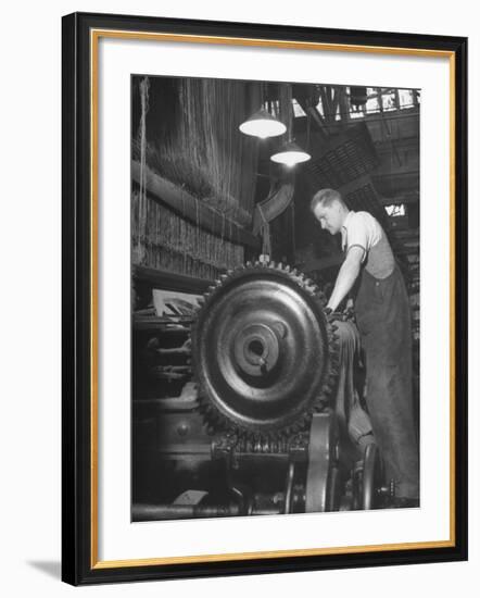 Power Loom at Work Making an Axminster Carpet at the Wilton Carpet Factory-Hans Wild-Framed Premium Photographic Print