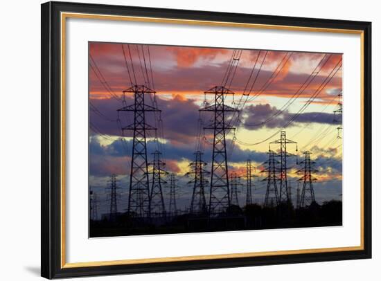 Power pylons, Christchurch, Canterbury, South Island, New Zealand.-David Wall-Framed Photographic Print