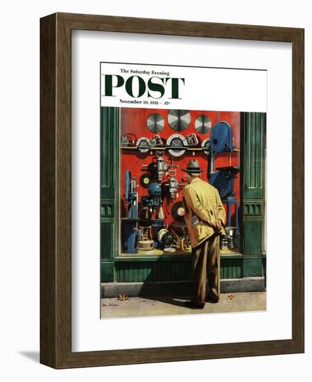 "Power Tool Window Shopping" Saturday Evening Post Cover, November 10, 1951-Stevan Dohanos-Framed Giclee Print