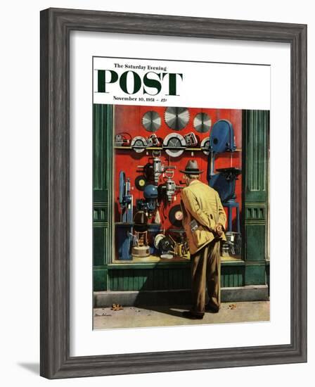 "Power Tool Window Shopping" Saturday Evening Post Cover, November 10, 1951-Stevan Dohanos-Framed Premium Giclee Print