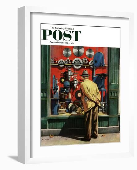 "Power Tool Window Shopping" Saturday Evening Post Cover, November 10, 1951-Stevan Dohanos-Framed Premium Giclee Print