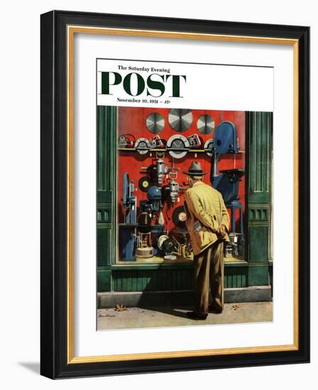 "Power Tool Window Shopping" Saturday Evening Post Cover, November 10, 1951-Stevan Dohanos-Framed Premium Giclee Print