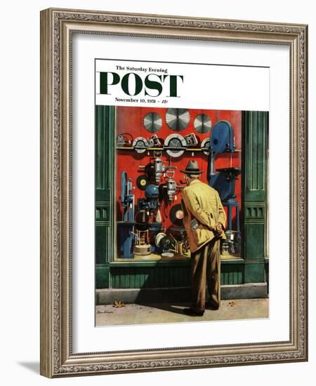 "Power Tool Window Shopping" Saturday Evening Post Cover, November 10, 1951-Stevan Dohanos-Framed Giclee Print