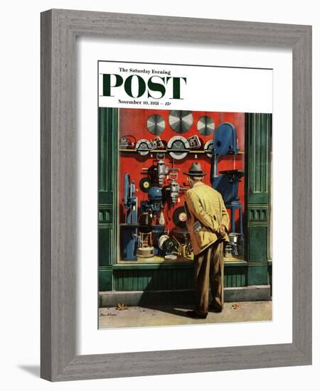 "Power Tool Window Shopping" Saturday Evening Post Cover, November 10, 1951-Stevan Dohanos-Framed Giclee Print