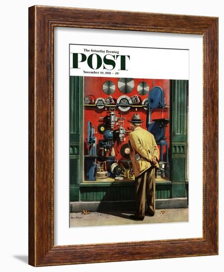 "Power Tool Window Shopping" Saturday Evening Post Cover, November 10, 1951-Stevan Dohanos-Framed Giclee Print