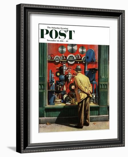 "Power Tool Window Shopping" Saturday Evening Post Cover, November 10, 1951-Stevan Dohanos-Framed Giclee Print