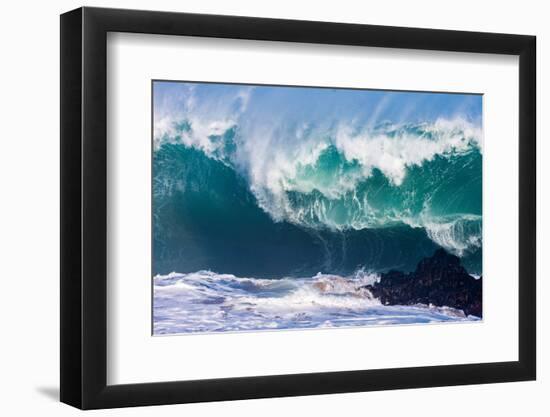Powerful wave breaking off a beach, Hawaii-Mark A Johnson-Framed Premium Photographic Print