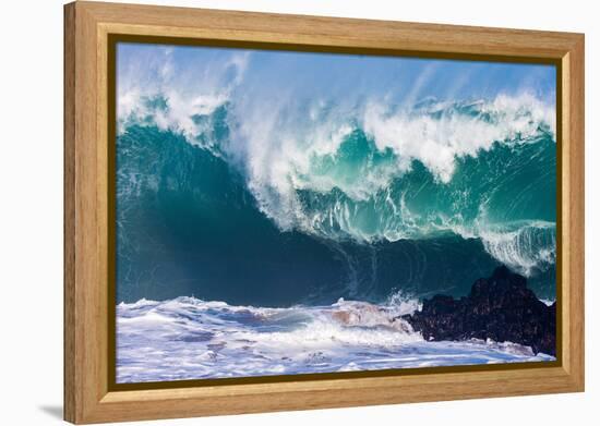 Powerful wave breaking off a beach, Hawaii-Mark A Johnson-Framed Premier Image Canvas