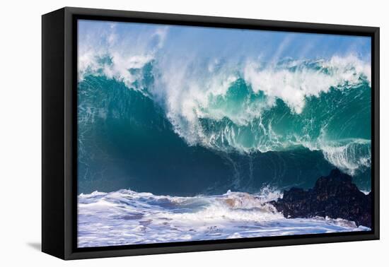 Powerful wave breaking off a beach, Hawaii-Mark A Johnson-Framed Premier Image Canvas