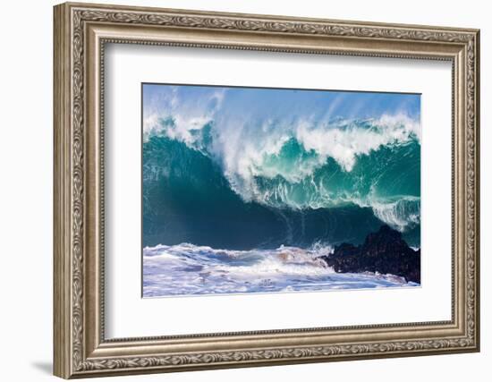 Powerful wave breaking off a beach, Hawaii-Mark A Johnson-Framed Photographic Print