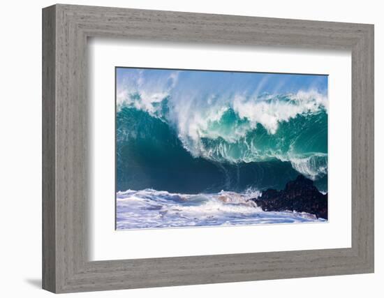 Powerful wave breaking off a beach, Hawaii-Mark A Johnson-Framed Photographic Print