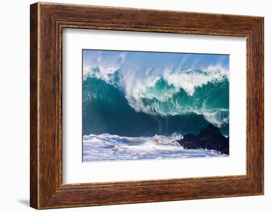 Powerful wave breaking off a beach, Hawaii-Mark A Johnson-Framed Photographic Print