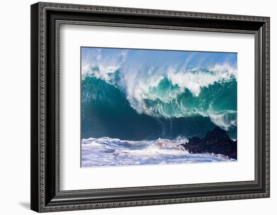 Powerful wave breaking off a beach, Hawaii-Mark A Johnson-Framed Photographic Print