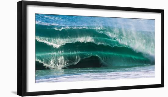 Powerful wave breaking off a beach, Hawaii-Mark A Johnson-Framed Photographic Print