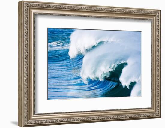 Powerful wave breaking off a beach, Hawaii-Mark A Johnson-Framed Photographic Print