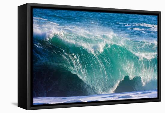 Powerful wave breaking off a beach, Hawaii-Mark A Johnson-Framed Premier Image Canvas