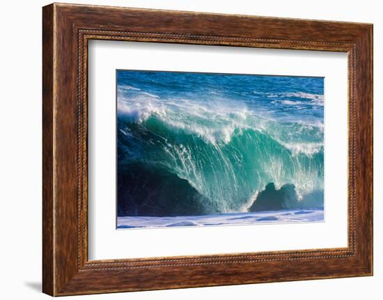 Powerful wave breaking off a beach, Hawaii-Mark A Johnson-Framed Photographic Print