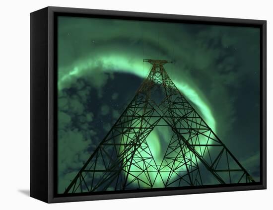 Powerlines And Aurora Borealis, Tjeldsundet, Norway-Stocktrek Images-Framed Premier Image Canvas